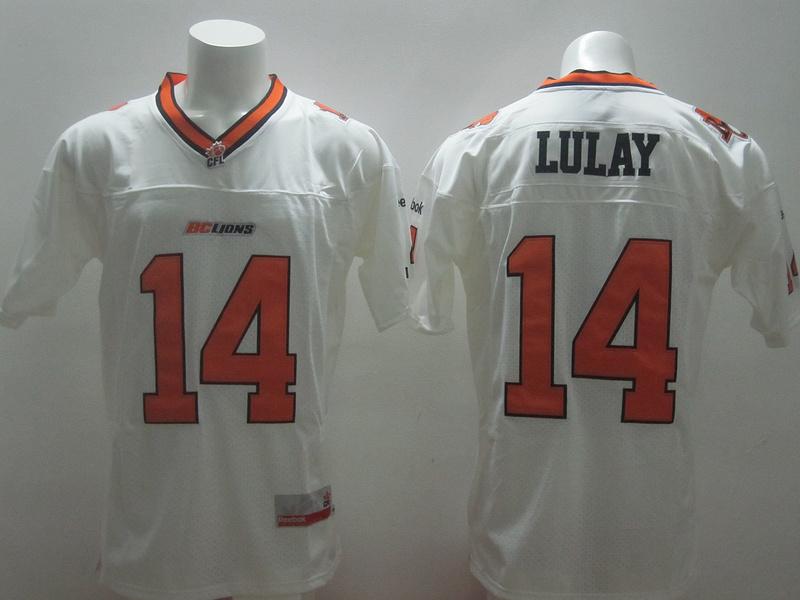 BC Lions #14 Travis Lulay White Stitched CFL Jersey