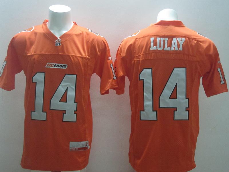 BC Lions #14 Travis Lulay Orange Stitched CFL Jersey
