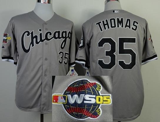 Chicago White Sox 35 Frank Thomas Grey MLB Jerseys W 2005 WS Patch