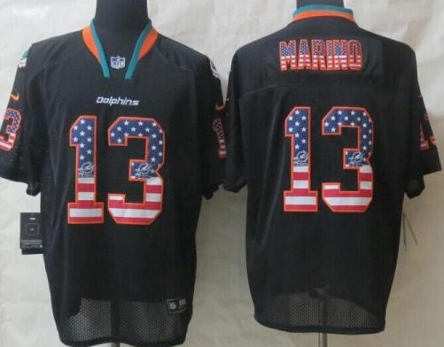 Nike Miami Dolphins 13 Dan Marinos Black USA Flag Fashion Elite NFL Jerseys