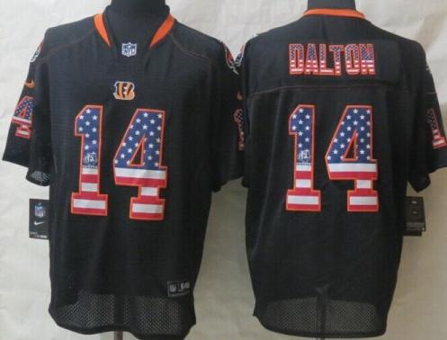 Nike Cincinnati Bengals 14# Andy Dalton Black USA Flag Fashion Elite NFL Jerseys
