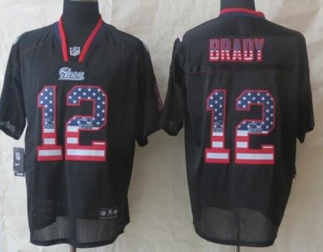 Nike New England Patriots 12 Tom Brady Black USA Flag Fashion NFL Jerseys