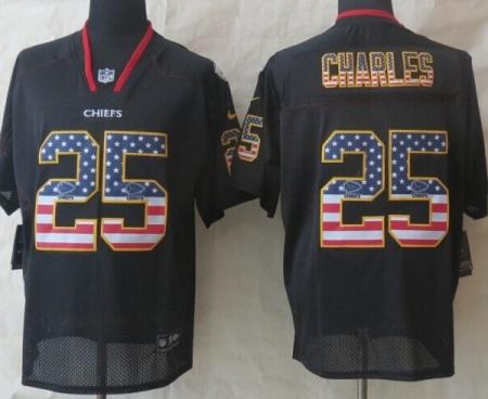 Nike Kansas City Chiefs 25 Jamaal Charles Black USA Flag Fashion NFL Jerseys