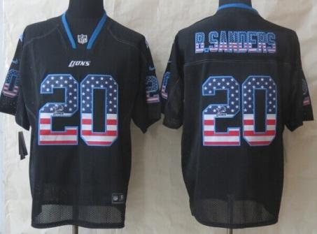 Nike Detroit Lions 20 B.Sanders Black USA Flag Fashion NFL Jerseys