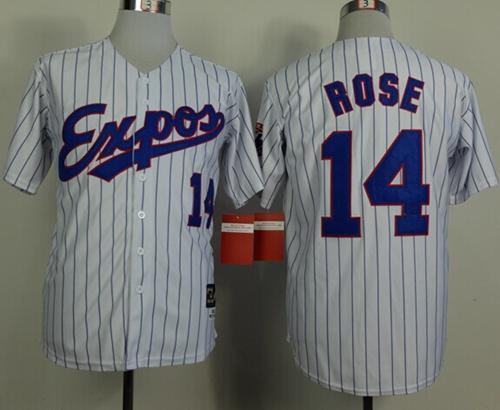 Montreal Expos #14 Pete Rose White(Black Strip) 1982 Mitchell And Ness MLB Jersey