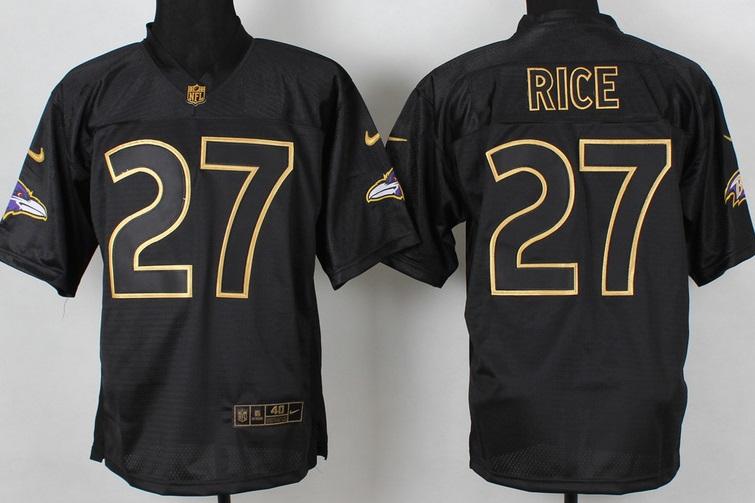Nike Baltimore Ravens 27 Ray Rice 2014 PRO Gold Lettering Fashion Black NFL Jerseys