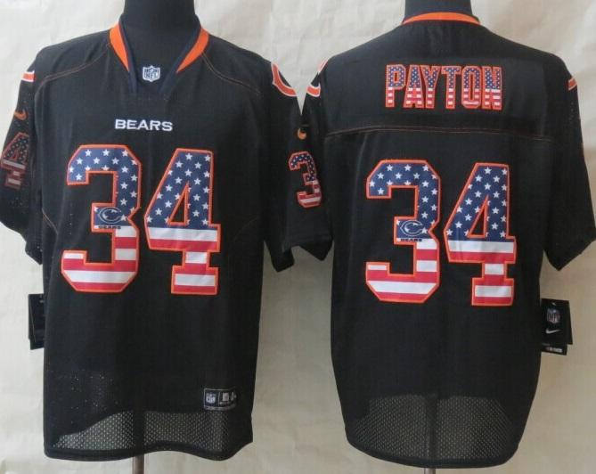 Nike Chicago Bears 34 Walter Payton Black USA Flag Fashion Elite NFL Jerseys
