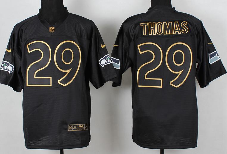 Nike Seattle Seahawks 29 Earl Thomas 2014 PRO Gold Lettering Fashion Black NFL Jerseys