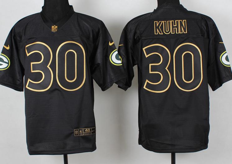 Nike Green Bay Packers 30# John Kuhn 2014 PRO Gold Lettering Fashion Black NFL Jerseys