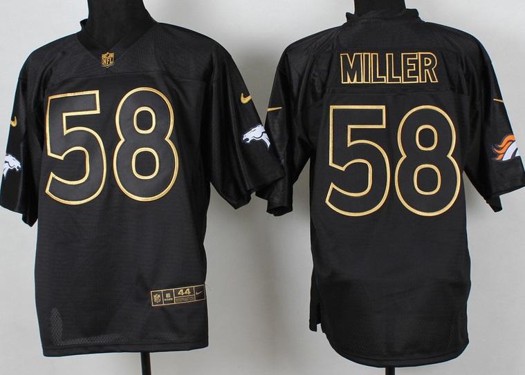 Nike Denver Broncos 58 Von Miller 2014 PRO Gold Lettering Fashion Black NFL Jerseys