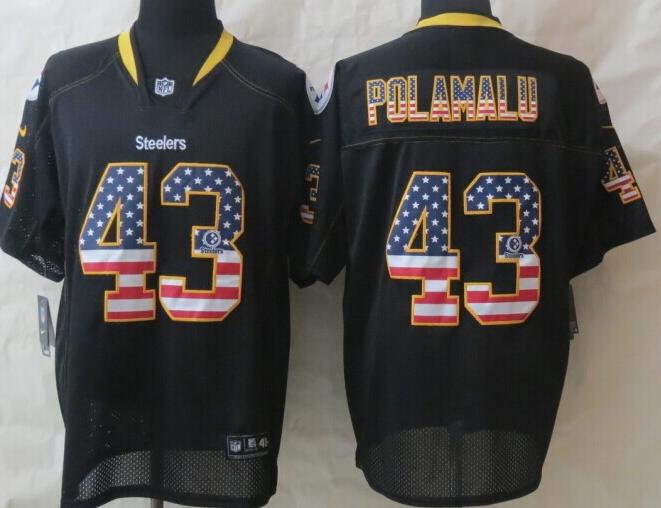 Nike Pittsburgh Steelers 43 Troy Polamalu Black USA Flag Fashion Elite NFL Jerseys
