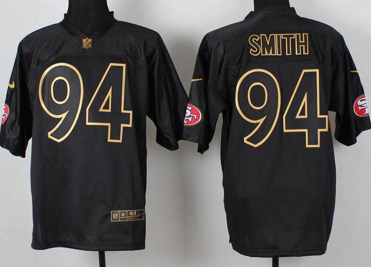 Nike San Francisco 49ers 94 Justin Smith 2014 PRO Gold Lettering Fashion Black NFL Jerseys