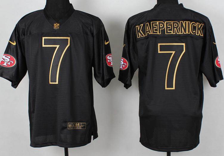 Nike San Francisco 49ers 7 Colin Kaepernick 2014 PRO Gold Lettering Fashion Black NFL Jerseys