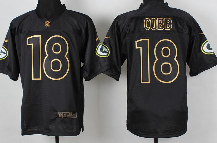 Nike Green Bay Packers 18 Randall Cobb 2014 PRO Gold Lettering Fashion Black NFL Jerseys