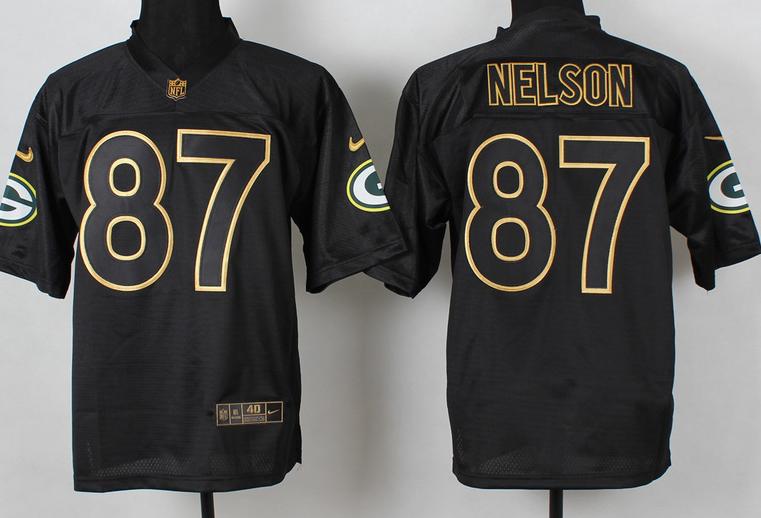 Nike Green Bay Packers 87 Jordy Nelson 2014 PRO Gold Lettering Fashion Black NFL Jerseys