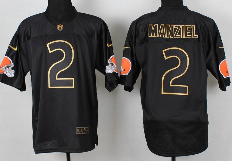 Nike Cleveland Browns 2 Johnny Manziel 2014 PRO Gold Lettering Fashion Black NFL Jerseys