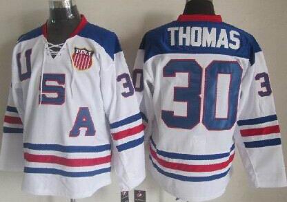2010 Olympics USA Team #30 Tim Thomas White Hockey Jersey