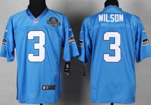 Nike Seattle Seahawks 3 Russell Wilson Light Blue NFL Jerseys With 2014 Champions Patch