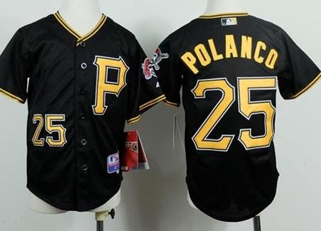 Kids Pittsburgh Pirates 25 Gregory Polanco Black Cool Base Stitched MLB Jersey