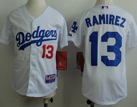Kids Los Angeles Dodgers 13 Hanley Ramirez White Cool Base MLB Jersey