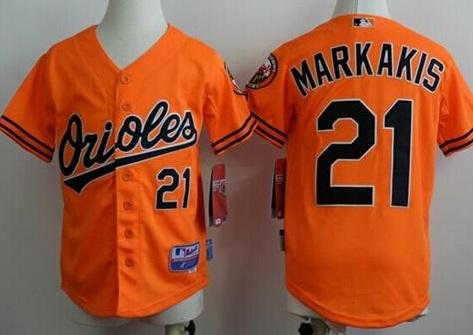Kids Baltimore Orioles 21 Nick Markakis Orange Cool Base Stitched MLB Jersey