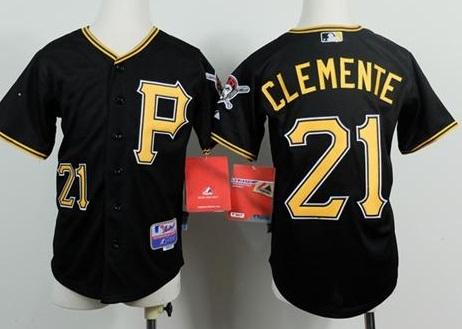 Kids Pittsburgh Pirates 21 Roberto Clemente Black Cool Base Stitched MLB Jersey