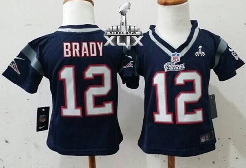 Toddler Nike Patriots #12 Tom Brady Navy Blue Team Color Super Bowl XLIX Stitched NFL Elite Jersey