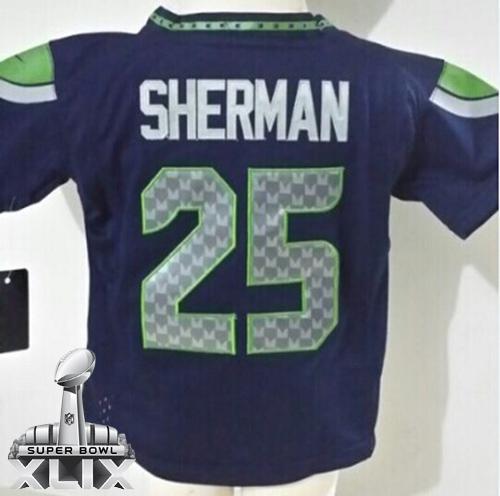 Toddler Nike Seahawks #25 Richard Sherman Steel Blue Team Color Super Bowl XLIX Stitched NFL Elite Jersey