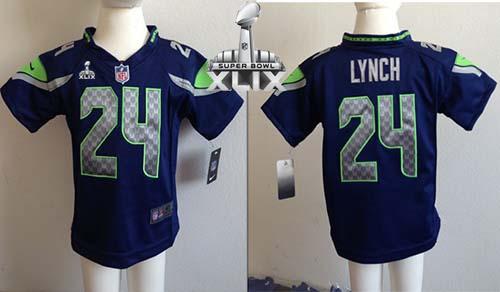 Toddler Nike Seahawks #24 Marshawn Lynch Steel Blue Team Color Super Bowl XLIX Stitched NFL Elite Jersey