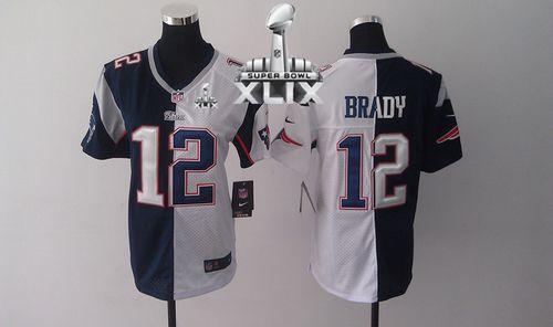 Women's Nike Patriots #12 Tom Brady Navy Blue White Super Bowl XLIX Stitched NFL Elite Split Jersey