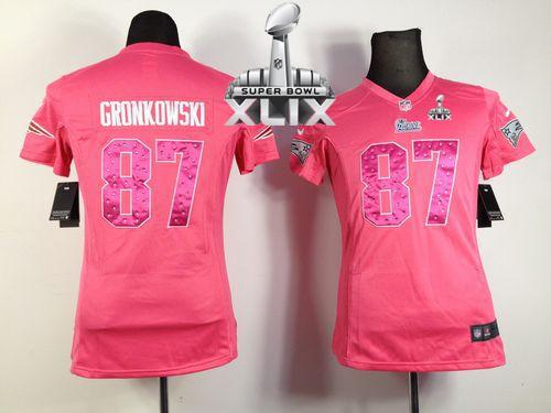 Women's Nike Patriots #87 Rob Gronkowski Pink Sweetheart Super Bowl XLIX Stitched NFL Elite Jersey
