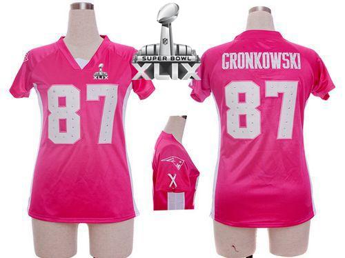 Women's Nike Patriots #87 Rob Gronkowski Pink Draft Him Name & Number Top Super Bowl XLIX Stitched NFL Elite Jersey