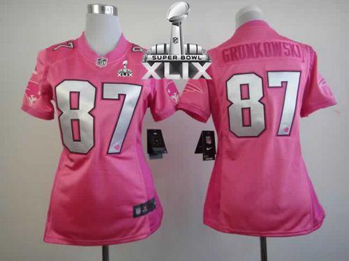 Women's Nike Patriots #87 Rob Gronkowski Pink Super Bowl XLIX Be Luv'd Stitched NFL Elite Jersey