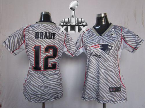 Women's Nike Patriots #12 Tom Brady Zebra Super Bowl XLIX Stitched NFL Elite Jersey