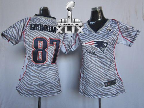 Women's Nike Patriots #87 Rob Gronkowski Zebra Super Bowl XLIX Stitched NFL Elite Jersey