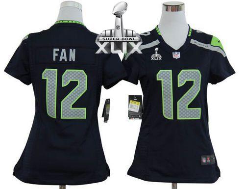 Women's Nike Seahawks #12 Fan Steel Blue Super Bowl XLIX Stitched NFL Elite Jersey