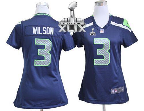 Women's Nike Seahawks #3 Russell Wilson Steel Blue Team Color Super Bowl XLIX Stitched NFL Elite Jersey
