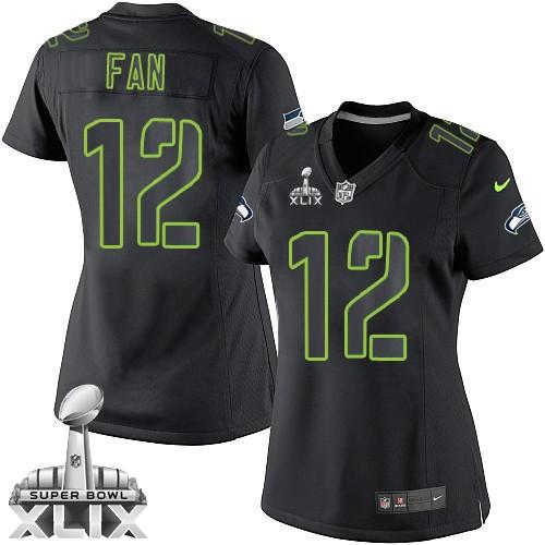 Women's Nike Seahawks #12 Fan Black Impact Super Bowl XLIX Stitched NFL Limited Jersey
