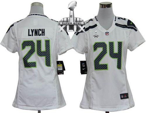 Women's Nike Seahawks #24 Marshawn Lynch White Super Bowl XLIX Stitched NFL Elite Jersey