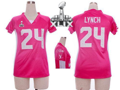 Women's Nike Seahawks #24 Marshawn Lynch Pink Draft Him Name & Number Top Super Bowl XLIX Stitched NFL Elite Jersey