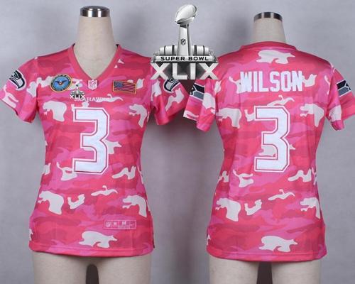 Women's Nike Seahawks #3 Russell Wilson Pink Super Bowl XLIX Stitched NFL Elite Camo Fashion Jersey