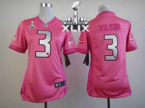 Women's Nike Seahawks #3 Russell Wilson Pink Super Bowl XLIX Be Luv'd Stitched NFL Elite Jersey