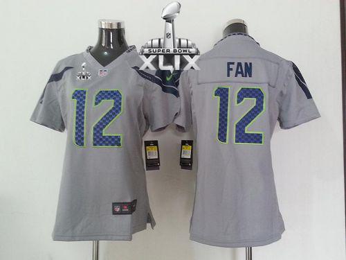 Women's Nike Seahawks #12 Fan Grey Alternate Super Bowl XLIX Stitched NFL Elite Jersey