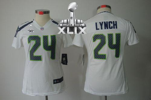 Women's Nike Seahawks #24 Marshawn Lynch White Super Bowl XLIX Stitched NFL Limited Jersey
