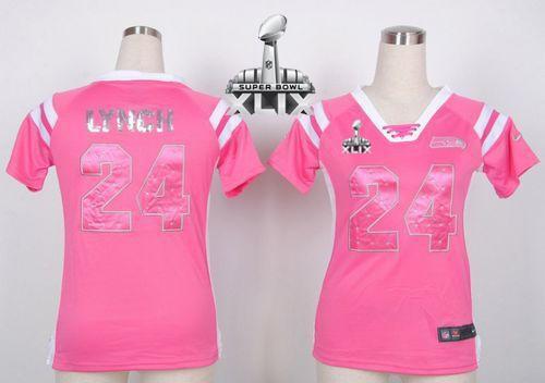 Women's Nike Seahawks #24 Marshawn Lynch Pink Super Bowl XLIX Stitched NFL Elite Draft Him Shimmer Jersey