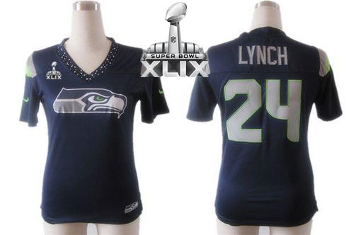 Women's Nike Seahawks #24 Marshawn Lynch Steel Blue Team Color Super Bowl XLIX Team Diamond Stitched NFL Elite Jersey