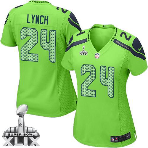 Women's Nike Seahawks #24 Marshawn Lynch Green Super Bowl XLIX Stitched NFL Elite Jersey
