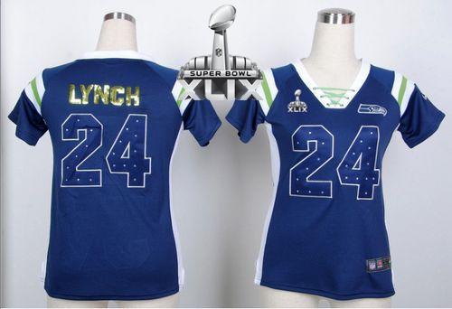 Women's Nike Seahawks #24 Marshawn Lynch Steel Blue Super Bowl XLIX Stitched NFL Elite Draft Him Shimmer Jersey