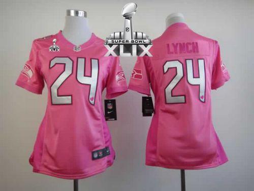 Women's Nike Seahawks #24 Marshawn Lynch Pink Super Bowl XLIX Be Luv'd Stitched NFL Elite Jersey