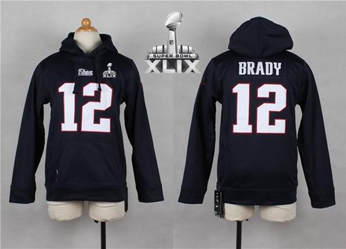 Youth Nike Patriots #12 Tom Brady Navy Blue Super Bowl XLIX Player NFL Hoodie